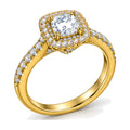 Cushion Double Halo Pavé Engagement Ring, 0.50 ct angle view