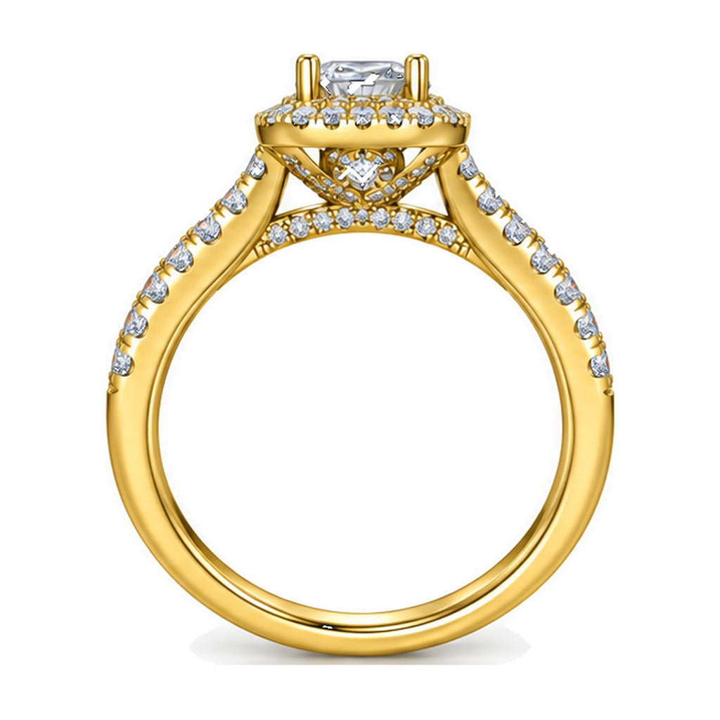 Cushion Double Halo Pavé Engagement Ring, 0.50 ct back view