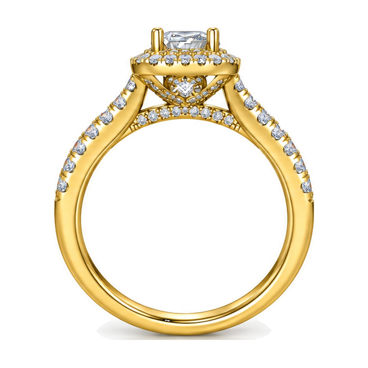 Cushion Double Halo Pavé Engagement Ring, 0.50 ct back view
