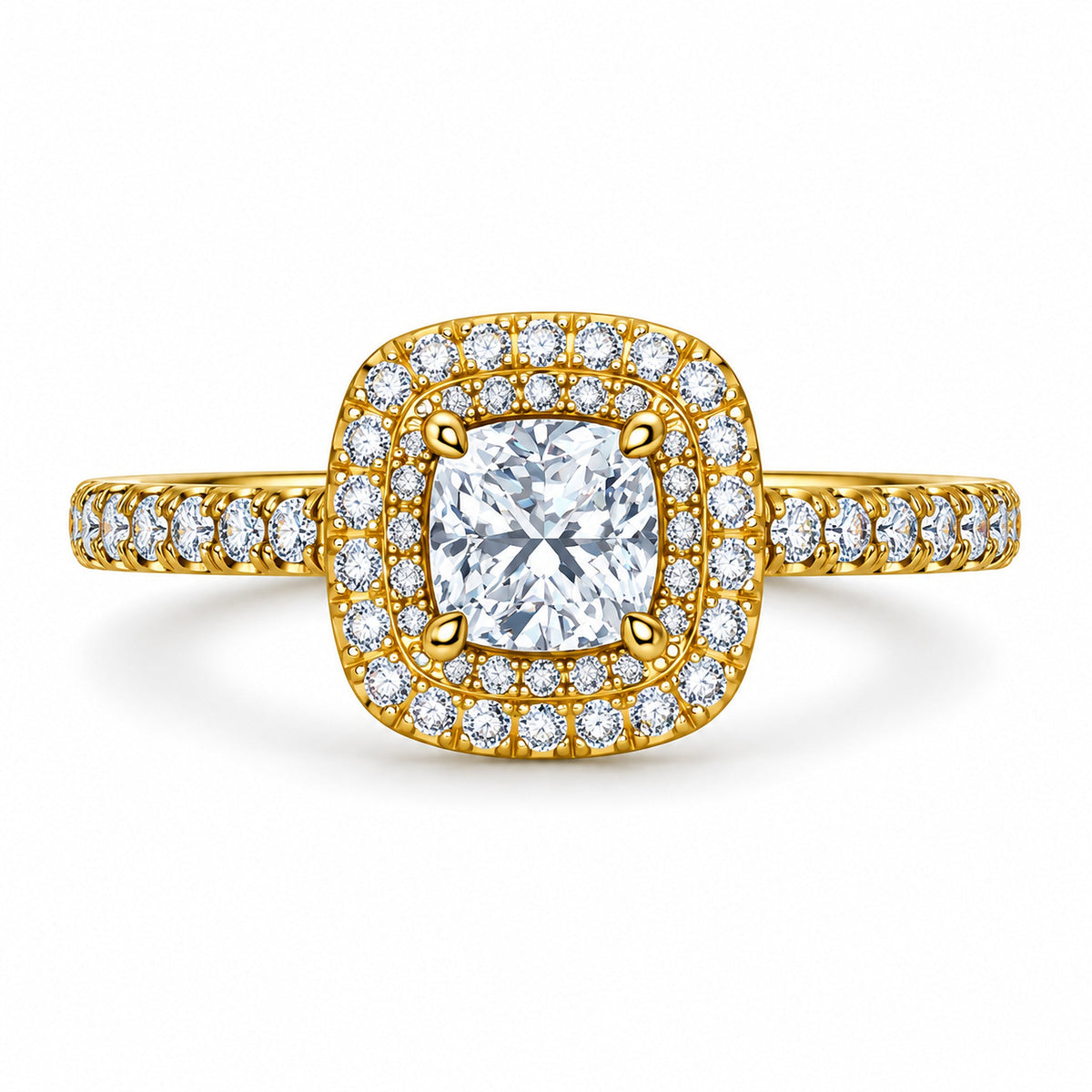 Cushion Double Halo Pavé Engagement Ring, 0.50 ct front view