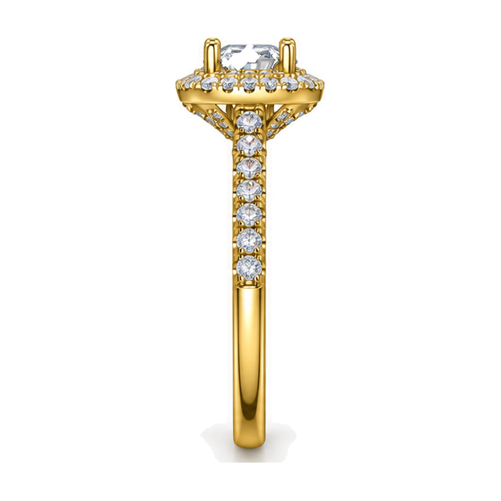 Cushion Double Halo Pavé Engagement Ring, 0.50 ct side view