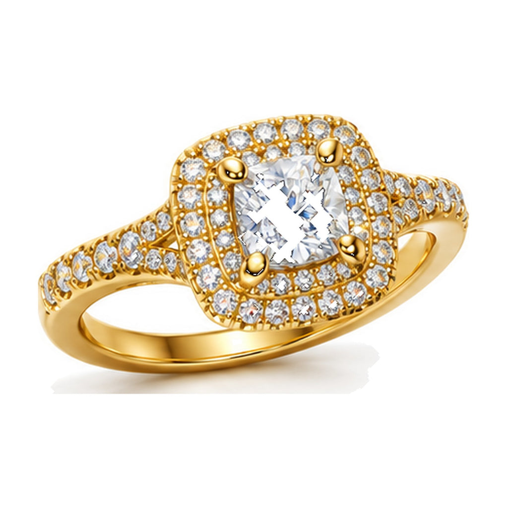 Cushion Double Halo Pavé Split Shank Engagement Ring, 1 ct angle view