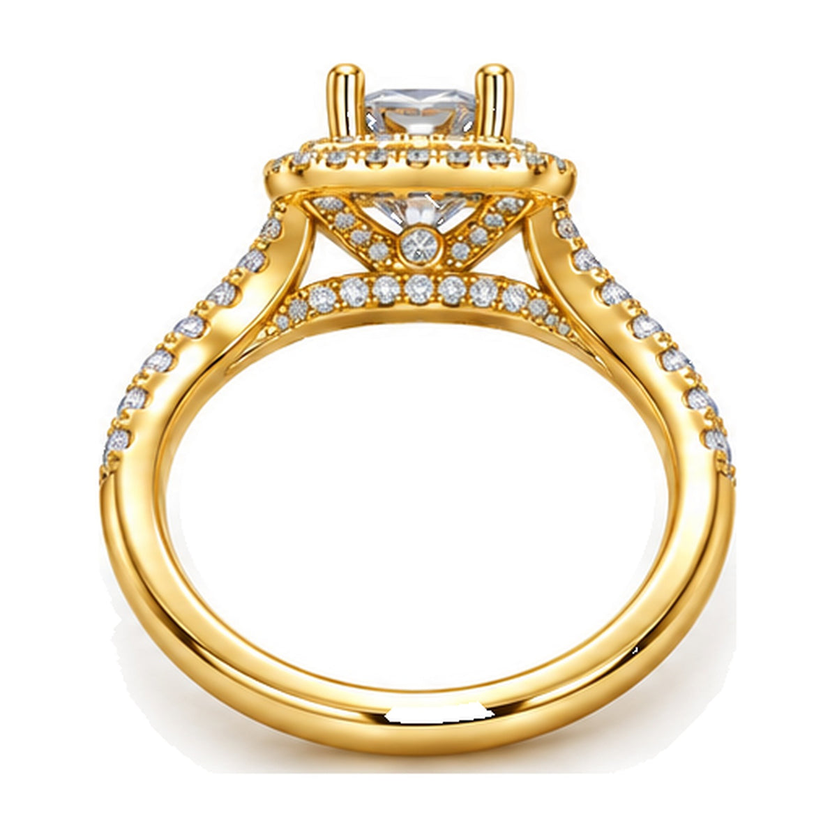 Cushion Double Halo Pavé Split Shank Engagement Ring, 1 ct back view