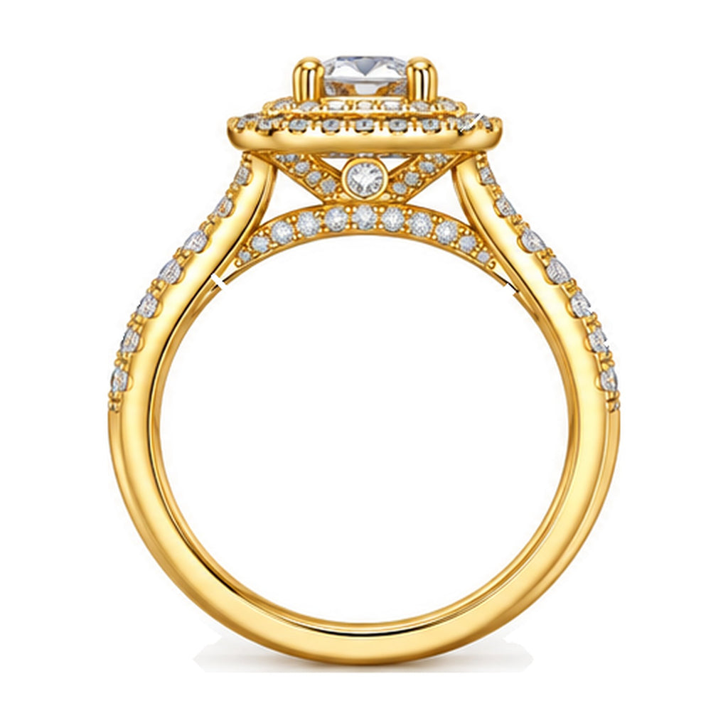 Cushion Double Halo Pavé Split Shank Engagement Ring, 1 ct side view