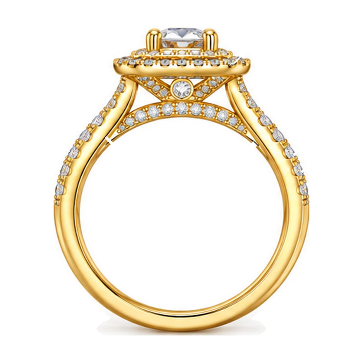 Cushion Double Halo Pavé Split Shank Engagement Ring, 1 ct side view