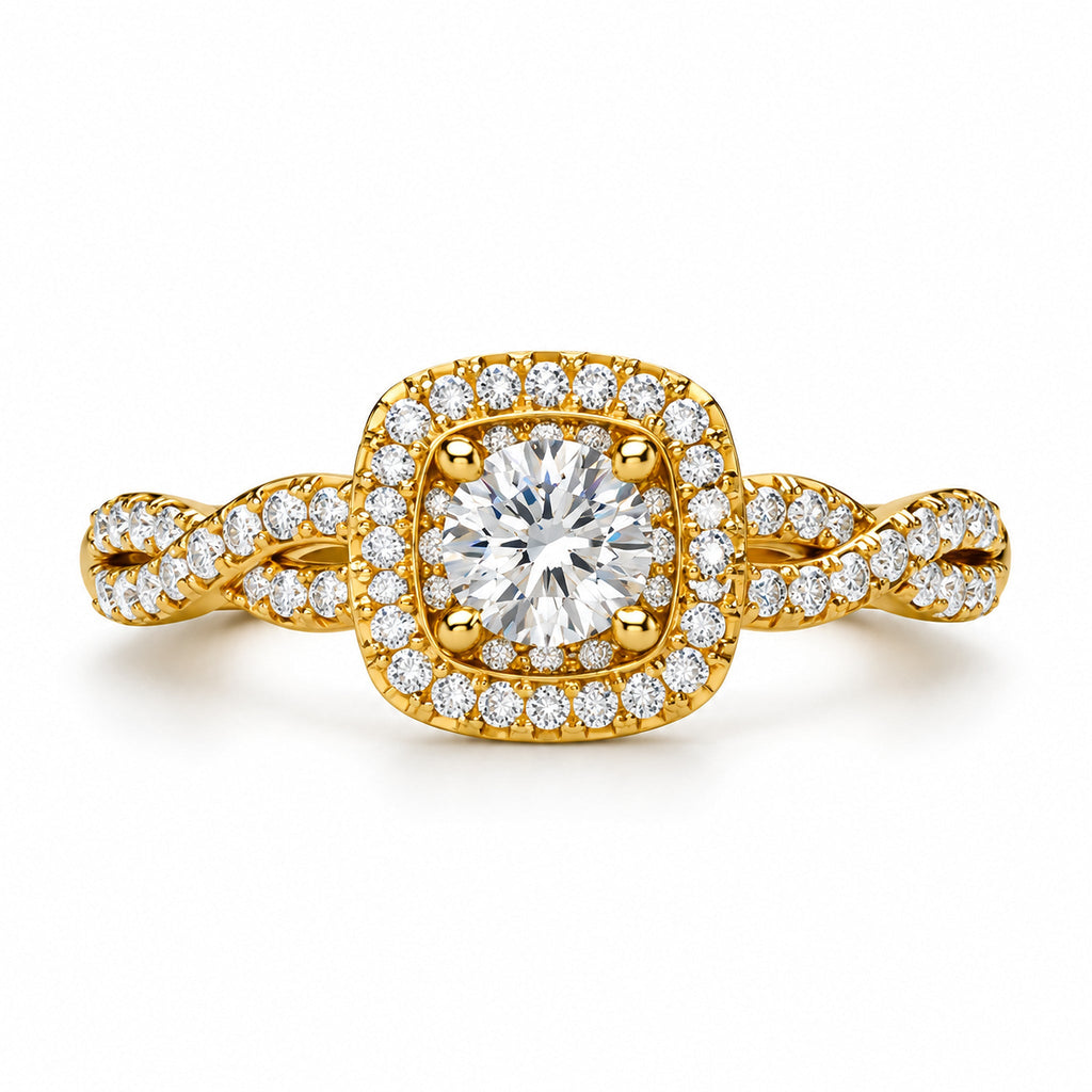 Cushion Halo Twisted Shank Round Engagement Ring, 0.33 ct front view