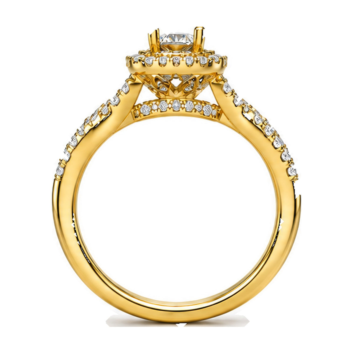 Cushion Halo Twisted Shank Round Engagement Ring, 0.33 ct side view