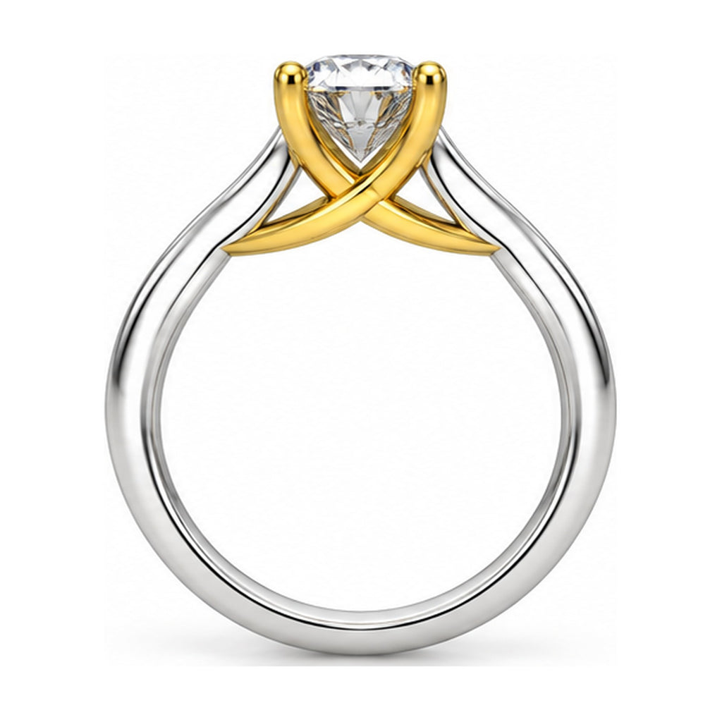 Two-Tone Crossover Round Solitaire Engagement Ring, 1 ct back view