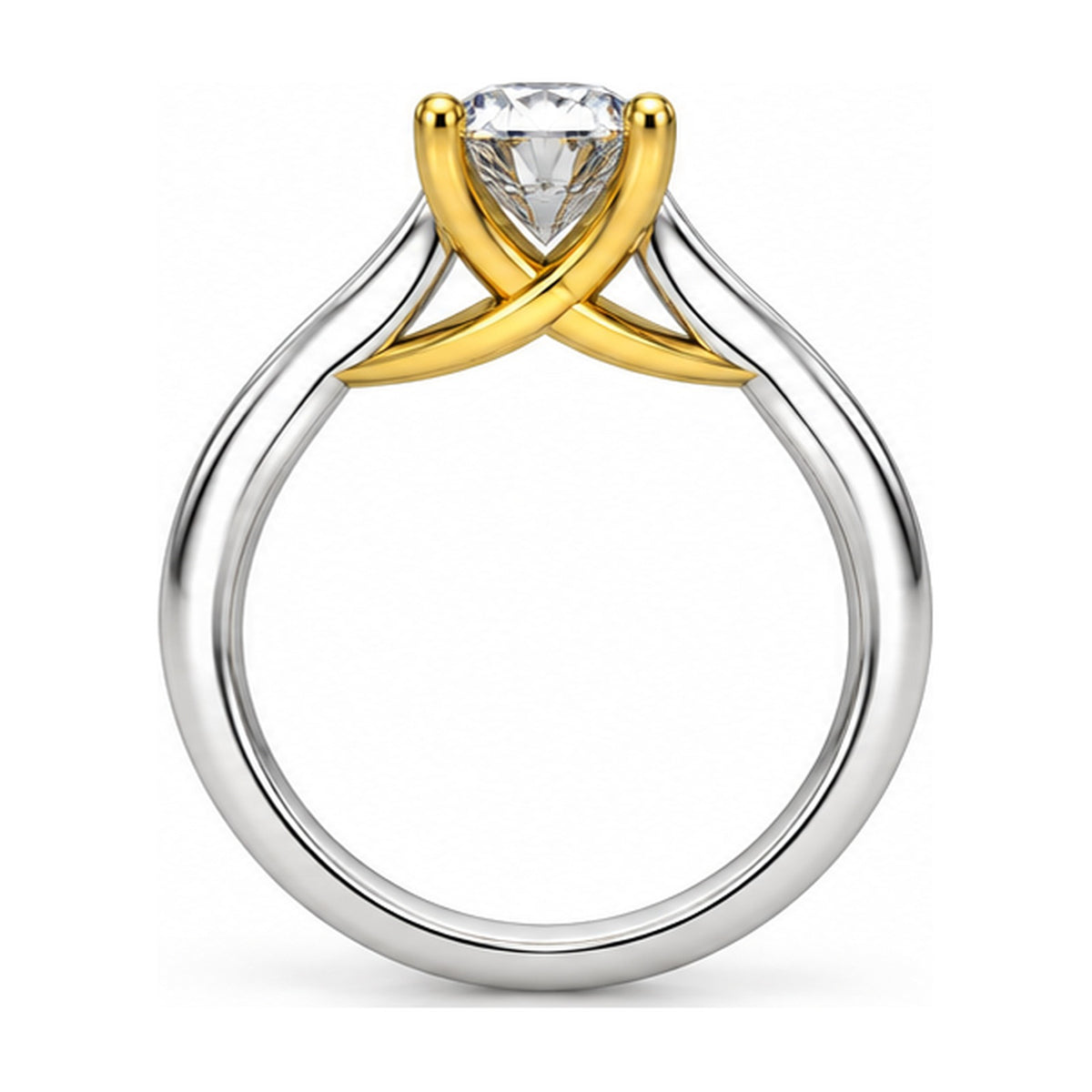 Two-Tone Crossover Round Solitaire Engagement Ring, 1 ct back view