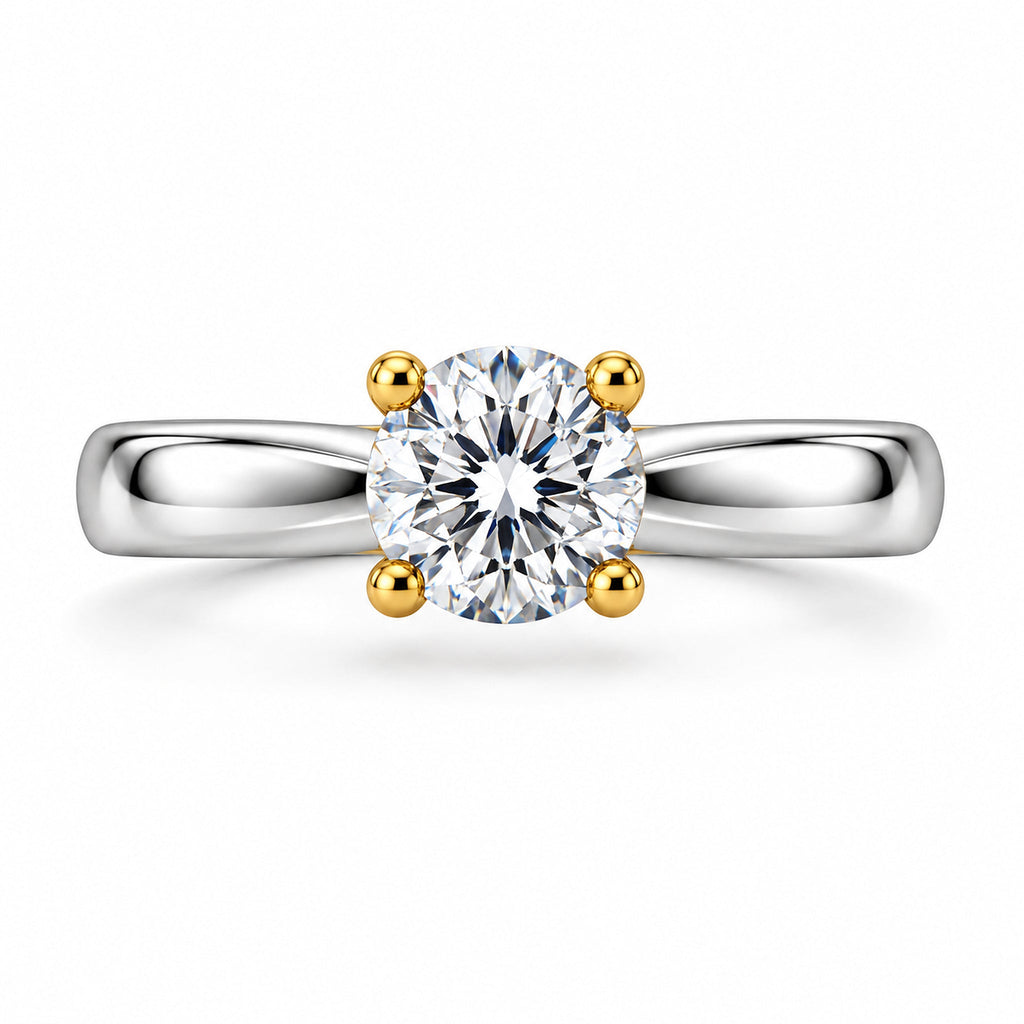 Two-Tone Crossover Round Solitaire Engagement Ring, 1 ct front view