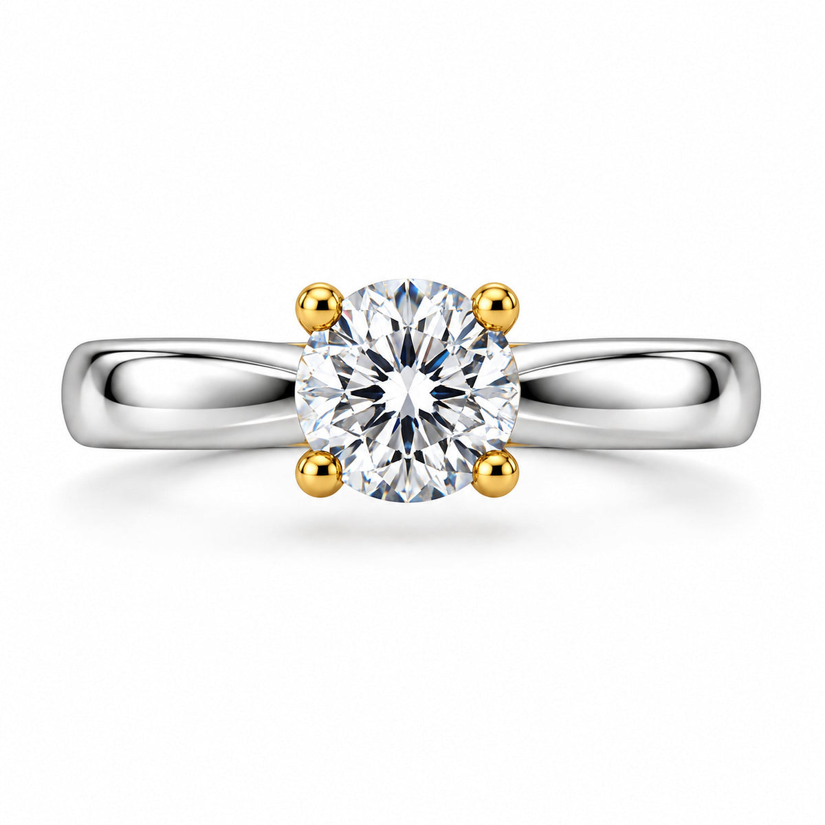 Two-Tone Crossover Round Solitaire Engagement Ring, 1 ct front view