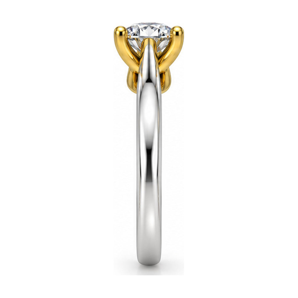 Two-Tone Crossover Round Solitaire Engagement Ring, 1 ct side view