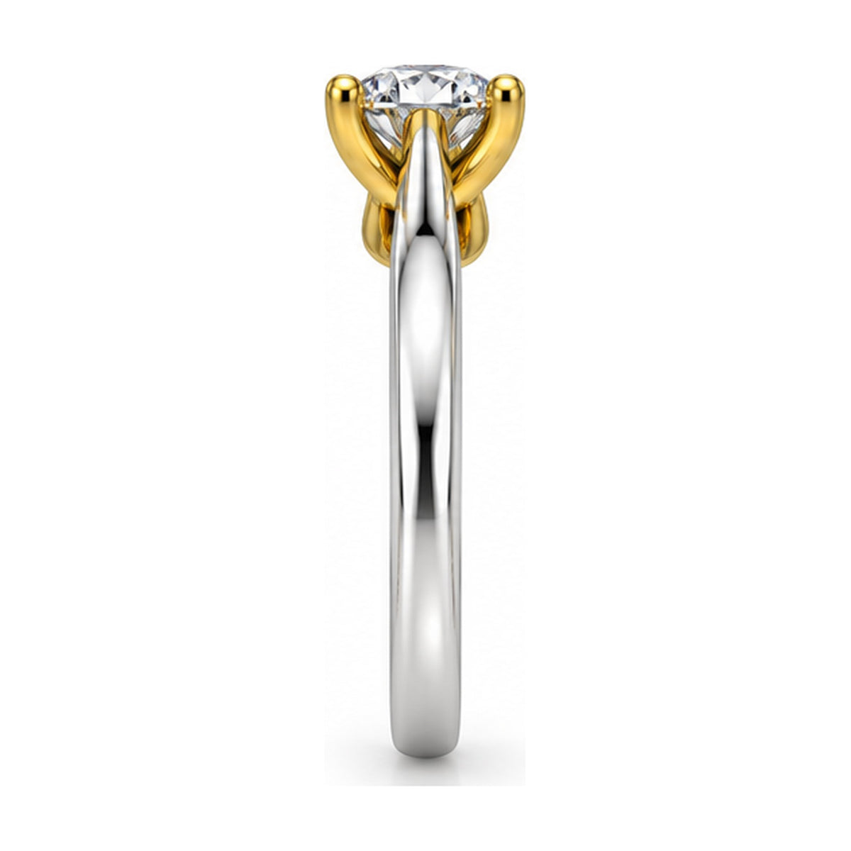 Two-Tone Crossover Round Solitaire Engagement Ring, 1 ct side view