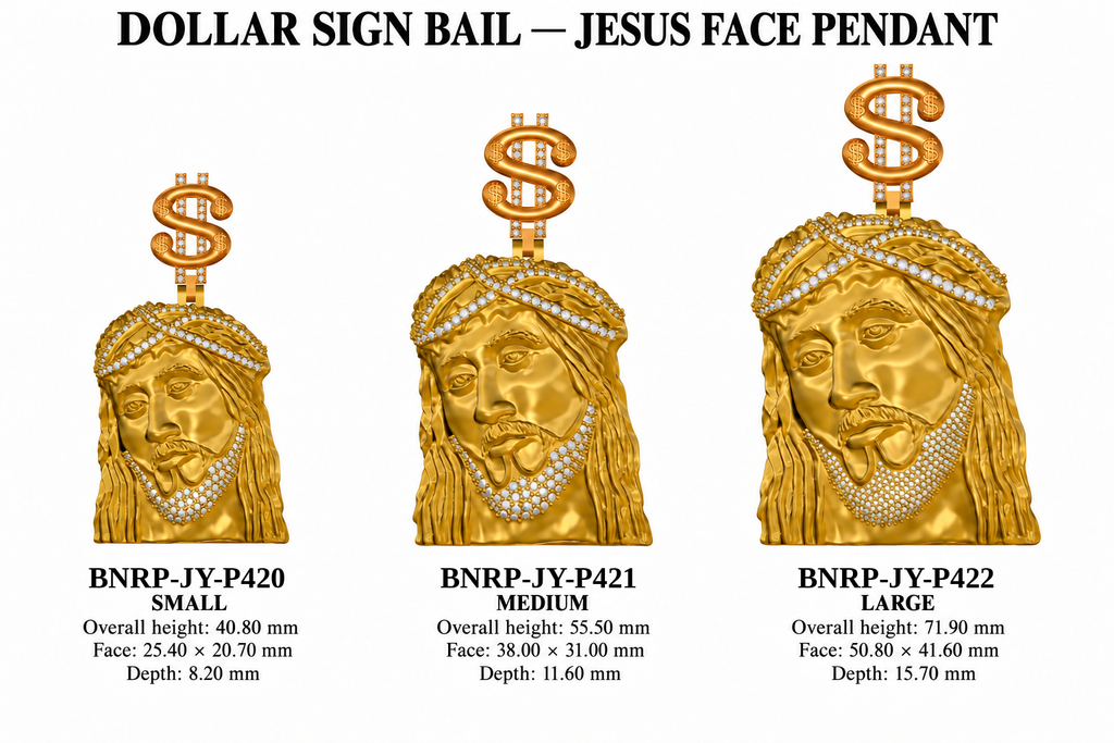 Jesus face pendant dollar sign bail size chart
