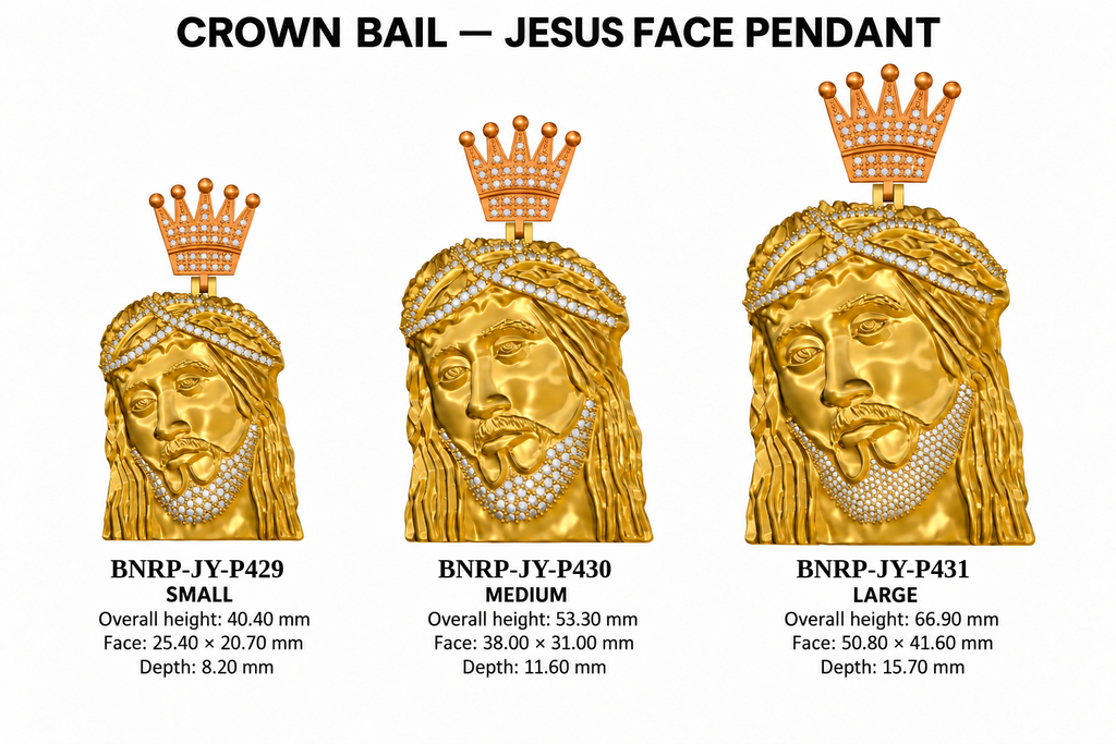 Jesus face pendant crown bail size chart