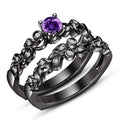 Lavender Flower Tiara Ring For Women/ 14K Black Gold Fn 925 Silver Wedding Jewelry/ Engagement Gift February Purple Gem Amethyst Birthstone