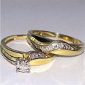 14K Yellow Gold Finish Bridal Ring Set Round Cut Solitaire Natural Moissanite Engagement Wedding Ring Set Matching band, Anniversary gift