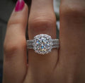Most searched 2CT Round Moissanite Engagement Ring, Halo Ring, Split 3 Shanks Accents 14k White Gold Wedding Ring, Diamond Promise Ring