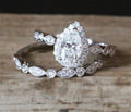 Brilliant Round & Pear Cut Diamond Halo Bridal Ring Set 14K White Gold Finish Women Engagement Wedding Band Ring Set, 925 Sterling Sliver