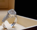 14K White Gold Finish Round Cut Engagement Diamond Ring, Women Moissanite Wedding Band Ring, 925 Sterling Silver Halo Ring Band Bridal Set