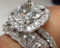Cushion-Cut Diamond Halo 925 Silver Bridal Set Engagement Ring 14k white Gold Over
