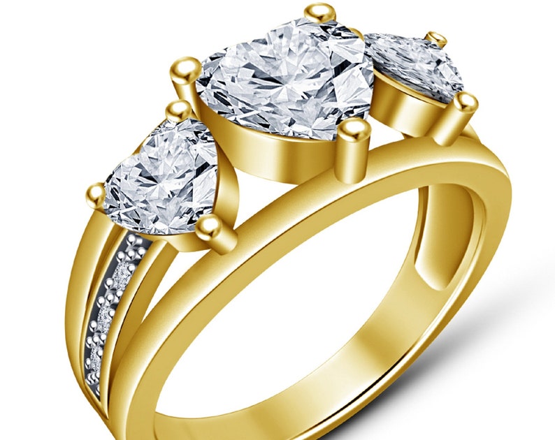 Engagement Ring Promise Ring Diamond Heart Shape , Bridal Ring 14k Yellow Gold Finish , Anniversary Ring 925 Silver