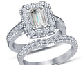 Emerald Cut Lab-Created Diamond 10K White Gold Finish 925 Sterling Silver Matching Bridal Ring Set Engagement Band