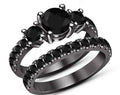 3 Stone Black Diamond Engagement Wedding Bridal Ring Set/ Best Party Wear Most Selling Ring Women's Round 14kt Black Gold Finish Unique Ring
