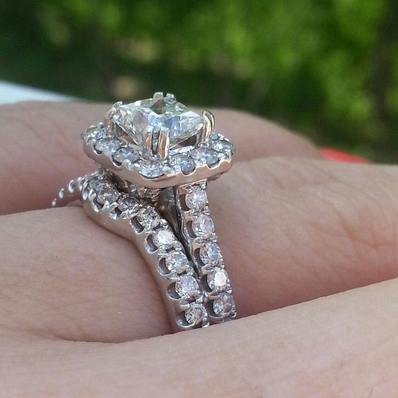 14K White Gold Finish, Princess Cut Diamond Bridal Ring Set, Women Engagement Wedding Band Ring Set, 925 Sterling Sliver, Gift For Her