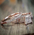 Art deco Princess Cut Moissanite Engagement Ring, 14k Rose Gold Finish Diamond Wedding Band Ring, 925 Silver Bridal Ring Set, Gift For Her