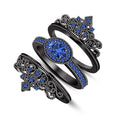 Art Deco Dainty 925 Sterling Silver Crown Ring Set 14k Black Gold Finish Oval Cut Blue Sapphire Eye Catchy Ring, Multi Color Available