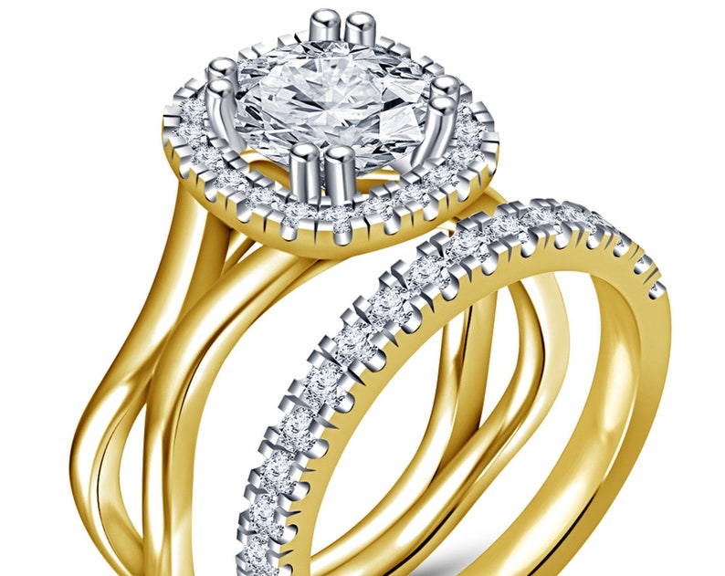 Round Cut Simulated Diamond Sterling Silver Bridal Ring Set