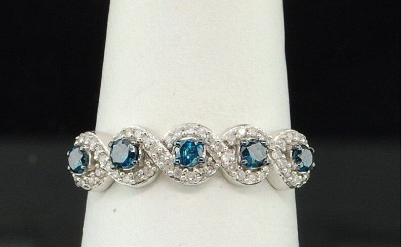 Women's Infinity Ring/ 925 Silver Blue Topaz & Diamond Infinity Ring/ Infinity Twist Ring in 14k White Gold Finish/ Infinity Wedding Band