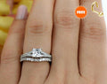 925 Sterling Silver Engagement Ring Set, 14K White Gold Finish Princess Cut Engagement Ring, Wedding Ring Moissanite, Diamond Bridal Set,