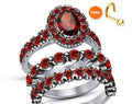 Wedding Ring Set 3 Piece Engagement Ring Wedding Band Red Garnet 925 Sterling Silver Womens Bridal Set Half Eternity Ring Set
