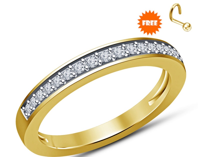1.00 Carat Diamond 18k Yellow Gold Finish Anniversary Ring Wedding Band For Women in Solid 925 Sterling Silver With Nose pin