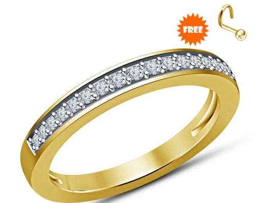 1.00 Carat Diamond 18k Yellow Gold Finish Anniversary Ring Wedding Band For Women in Solid 925 Sterling Silver With Nose pin