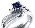 Beautiful Princess Cut Blue Sapphire Diamond Ring For Women Engagement & Bridal Ring 925 Sterling Silver Solitaire With Accents Ring For Her