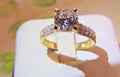 Women's 10k Yellow Gold Finish Round Cut White Diamond Wedding Engagement Ring Solid 925 Sterling Silver