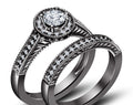 10k Black Gold Finish Women's 2 Pcs Engagement Bridal Rings Set Round Cut White Diamond 925 Sterling Silver