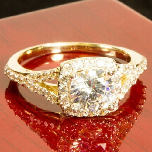1.20 Carat Round Cut Halo Diamond Ladies Engagement Wedding Ring 10k Yellow Gold Finish Ring Size 5-12