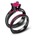 925 Sterling Silver 14K Black Gold Finish 1.75 CT Round Cut Pink Sapphire Diamond Ring For Women Engagement Wedding Band Ring, Gift For Her