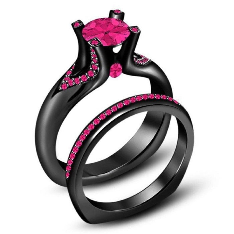 925 Sterling Silver 14K Black Gold Finish 1.75 CT Round Cut Pink Sapphire Diamond Ring For Women Engagement Wedding Band Ring, Gift For Her