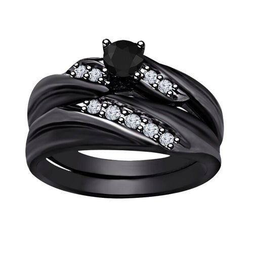 14K Black Gold Finish, Round Cut Black Diamond Engagement Ring For Men's & Women Wedding Band Ring  925 Sterling Silver Elegant Bridal Ring