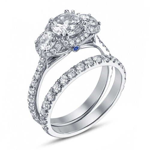 14k White Gold Finish Round Cut White Moissanite Three Stone Diamond Ring For Women Engagement Wedding Bridal Ring Set, Gift For Her.