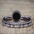 Women's Wedding Band Ring Set, Best Bridal Ring Set, 14K White Gold Finish Most Selling Ring, Oval Cut Black Diamond Engagement Ring