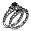 Women's Black Diamond Ring Engagement Band Ring, 14K Black Gold Finish 925 Sterling Solid Silver Wedding Ring, Bridal Ring Set, Promise Ring