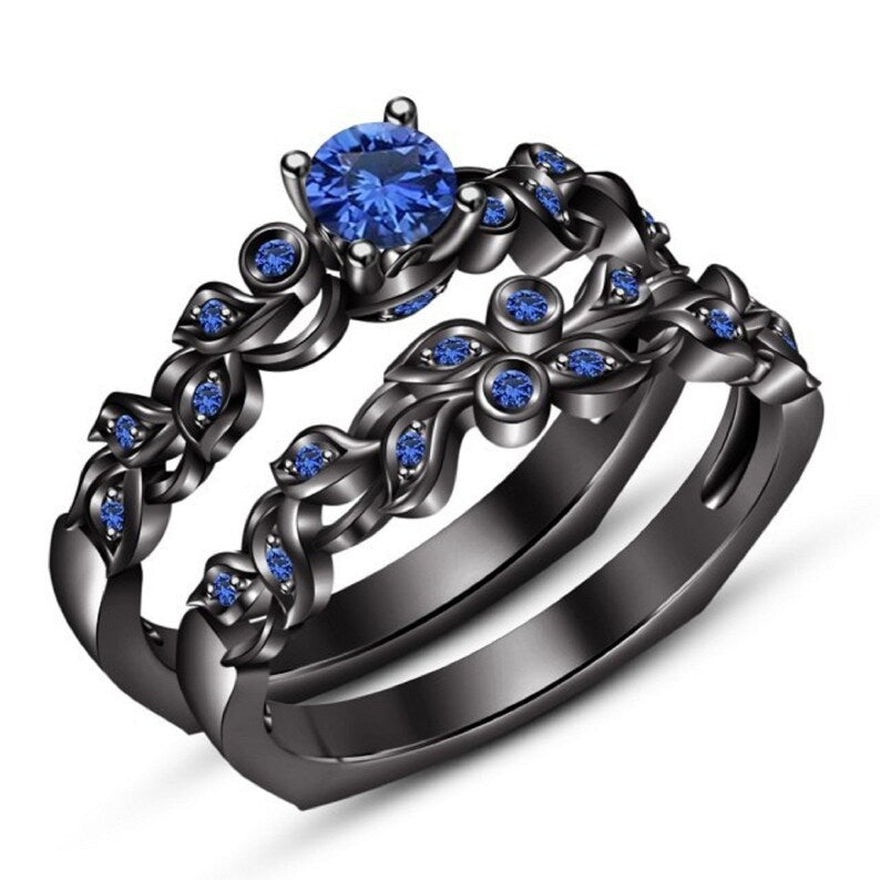 1.30Ct Blue Sapphire Engagement Diamond Ring Set For Women Wedding Bridal Ring 925 Sterling Silver, Christmas Ornaments, Gift For Her