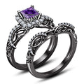 Best Bridal Ring Set, Princess Cut Purple Amethyst Diamond Ring 14K Black Gold Finish 925 Silver Women's  Engagement Wedding Bridal Ring Set