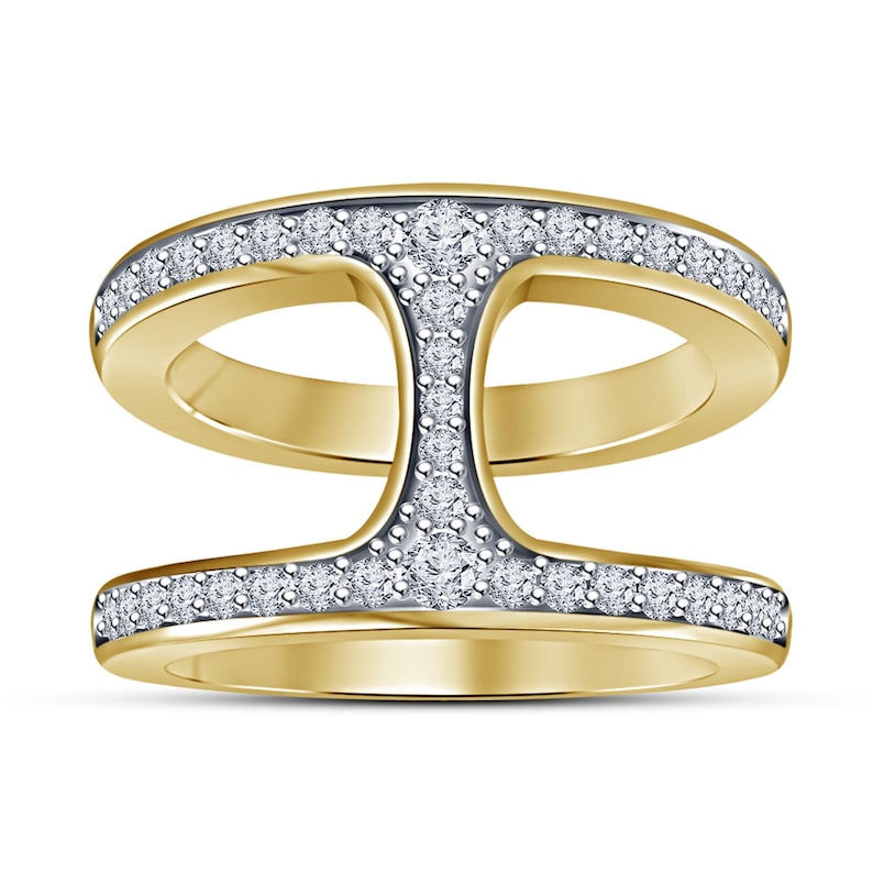 Free Shipping Ring/ 14k Yellow Gold Over Solid 925 Sterling Silver Dame Phantom Ii Ring/ Women's Fashion Moissanite Ring